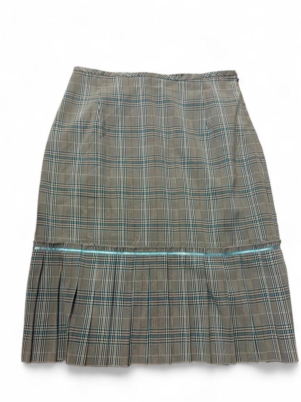 Vintage 90s Y2K Sino Plaid Pleated Midi Skirt Blue Gray Dark Academia Prep Size